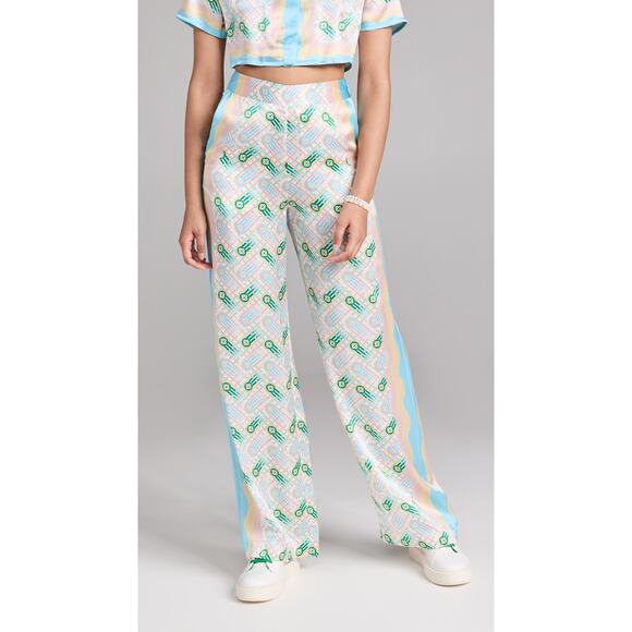 Casablanca Printed Blue Polyester Straight Leg Trousers Size 34 - NWT